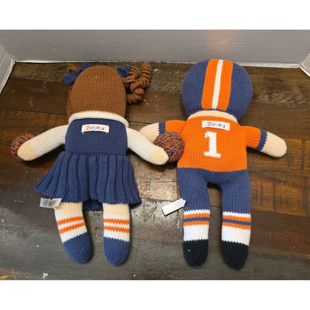 Zubels Organic 2 Knit Dolls Football Player & Cheerleader Blue & Orange Pair - Picture 4 of 6